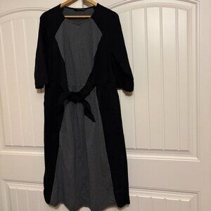 eShakti Colorblock Dress 1X 16W Black Gray Long Sleeve Zip Front Maxi Length